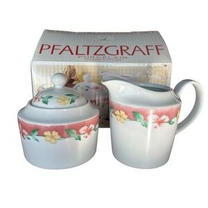 Vintage PFALTZGRAFF Sugar Creamer Set Grandma’s Kitchen Porcelain Pink Floral